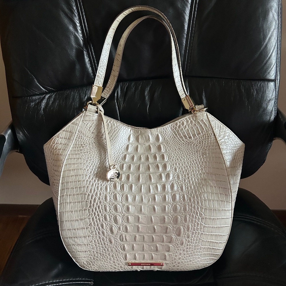 Pearl White Brahmin Handbag With Gold Hardware